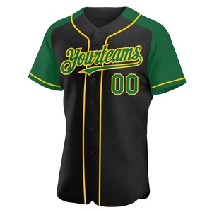 Camiseta de Béisbol Personalizada Negra, Verde y Amarilla de Manga Corta con Cierre de Botones, Nombre del Equipo 00, Impresión Serigrafiada, Corte Regular, Unisex - Product Image 2
