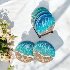 Dessous de verre en bois de résine écologique personnalisé artisanat style océan plage gravé cadeaux personnalisés et souvenirs d'invité - Product Image 1