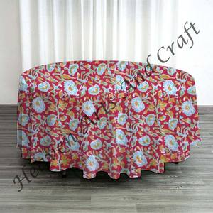 Coton Bagru main bloc imprimé rond 60 pouces linge de table salle à manger noël rond 60 pouces nappe Floral Design Table - Product Image 2