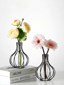 Florero de tubo de hierro y vidrio negro para decoración del hogar, jarrón redondo de flores hecho a mano para decorar la casa - Product Image 4