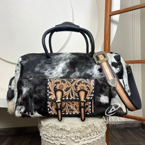 Sac polochon usiné à la main de qualité supérieure pour poignée en cuir de vachette unisexe sac à main de voyage à main bandoulière nuit week-end Duffle - Product Image 1