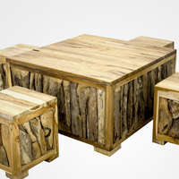 Offre Spéciale : Ensemble Table Basse et Chaises en Racine de Teck, Luxe Minimaliste et Élégant, en Bois Naturel, pour Salon et Extérieur