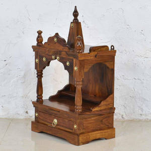 Luxury Wooden Temple for Home | Handcrafted Pooja <b>Mandir</b> | Solid Wood Prayer Unit | Indian Temple Living Room KA1001 - Product Image 3