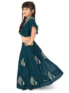 ชุดเลเฮนกาโชลีแบบยาวถึงพื้นสำหรับสาวๆ แบรนด์โชรยัม แฟชั่น สีเขียวราม ชุดประจำชาติอินเดีย สำหรับงานแต่งงาน งานเทศกาล และงานปาร์ตี้ - Product Image 4