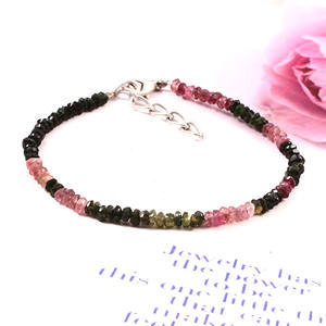 Pulsera múltiple de turmalina con cuentas de turmalina, pulsera ajustable con forma de Rondelle, Cuentas pequeñas de 3mm, regalo de joyería natural - Product Image 1