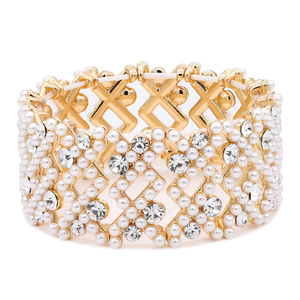 Bracciali e braccialetti eleganti con perle placcati oro di colore bianco - Product Image 3