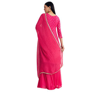 Venta al por mayor blanco Chinon Cutdana Kurta Sharara con Moti trabajo Dupatta para boda fiesta desgaste recepción festiva y pedidos personalizados - Product Image 4