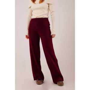 Pantalones de punto color burdeos al por mayor con cintura acanalada y cintura alta, transpirables y de pierna ancha - Product Image 3