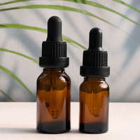 Flacon compte-gouttes rond en verre ambré vide de 5 ml à 200 ml avec bulbe en caoutchouc noir pour huiles essentielles, sérums et cosmétiques – Vente en gros