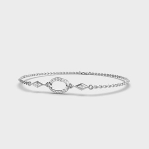 IGI Certified Round Lab Grown Diamond Oval Halo <b>Station</b> Chain Bracelet in Solid 925 Sterling Silver - Product Image 2