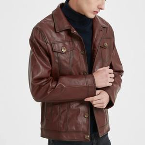 เสื้อแจ็คเก็ตหนังผู้ชายแฟชั่นคอปกสำหรับฤดูใบไม้ร่วงและฤดูหนาว สไตล์ลำลองสำหรับขี่มอเตอร์ไซค์  ผ้าแคนวาสเคลือบหนังแท้ - Product Image 5