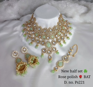 Conjunto de joyas chapadas en oro Kundan tradicional indio y conjunto de collar de cobre para mujeres y niñas accesorios indios joyería Mujer - Product Image 5