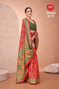 Saris de seda pura Dola con posición Jari Placement Print Sari de seda estampado elegante para ropa de boda festiva y saris de diseñador - Product Image 2