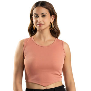Camisola sin mangas acanalada rosa a la moda, top de punto elástico ligero para mujer, ideal para ropa informal y de fiesta de verano - Product Image 1