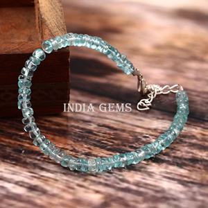 Pulsera de cuentas de piedras preciosas de apatita de plata ajustable Joyería de apatita natural con cuentas de botón liso para bodas y regalos - Product Image 3