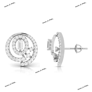 ต่างหูเงินทรงเกลียวประดับเพชรโมอิสซาไนต์ทรงเหลี่ยมมรกต ดีไซน์วงแหวนแบบโมเดิร์น - Product Image 2