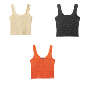 เสื้อครอปสายเดี่ยวสีส้ม ผ้าทอ ระบายอากาศดี สไตล์ลำลอง แฟชั่นสำหรับผู้หญิง - Product Image 2