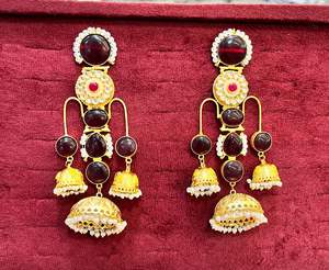 ต่างหูหินโมนาลิซ่าชุบทองทำมือ เครื่องประดับอินเดียแบบดั้งเดิม เหมาะสำหรับงานเทศกาลและงานแต่งงาน น้ำหนักเบา โดดเด่นสะดุดตา - Product Image 4