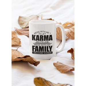Taza de Cerámica de Doble Pared Karma Family, Apta para Lavavajillas y Microondas, Diseño Occidental, para Regalo, Novedad Térmica - Product Image 1