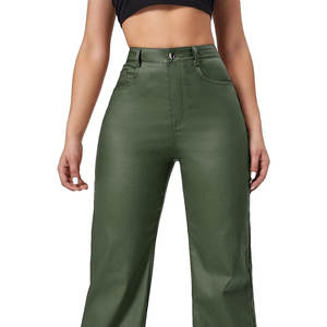 2024 meilleure vente femmes haute qualité pantalon en cuir à la mode Pure couleur unie rue plat hiver soie tissu soie tissu - Product Image 5