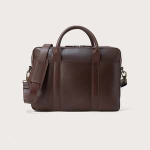 Porte-documents vintage en cuir véritable marron grande taille, sac souple The Captain avec fermeture éclair, étanche, style messager pour le bureau et le travail - Product Image 1