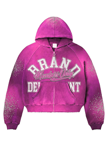 Sudadera con Capucha Personalizada con Estampado y Bordado, con Pedrería, Tela Lavada, Corte Holgado, Ideal para Moda Moderna - Product Image 2