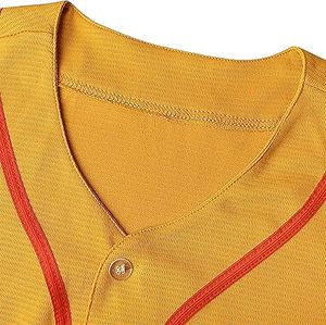 Maillot de baseball orange pour homme, manches courtes, col en V boutonné, couleur unie, respirant, polyester, uniforme toutes saisons, coupe classique, personnalisable - Product Image 4