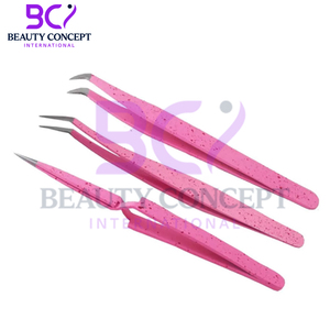 Hot Sale Pink Customized Stainless Steel Eyelashes Extension Tweezers Best Supplier with Pointed Tip - Product Image 3