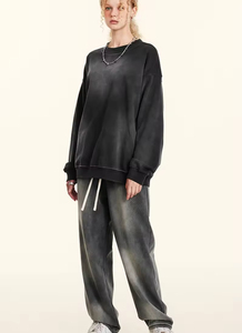 Survêtement en éponge français personnalisé | Survêtement unisexe vintage délavé à l'acide | Streetwear Puffer Pullover Survêtement Ensemble pour hommes et femmes - Product Image 3