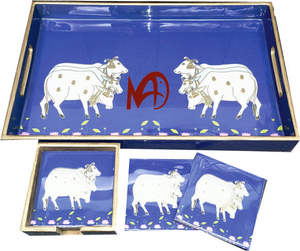 Lot de 6 sous-verres carrés classiques en bois avec plateau de comptage en émail Tapis de table de cuisine à impression numérique pour la décoration de la maison - Product Image 3