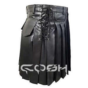 Kilt Viking en cuir noir gothique gladiateur vintage pour homme avec sangle en cuir réglable boucle et poche latérale - Product Image 2