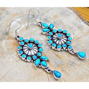 Pendientes colgantes turquesa 92,5 plata Boho Vintage boda joyería estilo religioso regalo perfecto para ella - Product Image 2