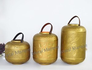 Fancy Antique Gold High Quality Perforated <b>Hanging</b> Lantern Premium Quality Fancy Lantern T-Light Holder Votive <b>Candle</b> Holder Big - Product Image 3