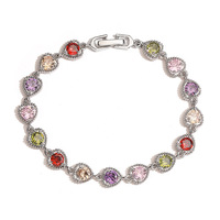 Pulsera de Latón con Corazón y Piedras Preciosas YYN, con Piedras de Circonia Cúbica Coloridas, Joyería Elegante y Ligera de Lujo para Mujer, Fabricante, Venta al Por Mayor