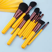 Pinceaux de maquillage professionnels, tube en aluminium, manche en bois, 11 pièces, série Yellow Duck, vegan, pinceau à raser pour débutants