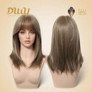 Haley C-DWY 16-Inch Long Wave Light Tea <b>Brown</b> Synthetic <b>Wig</b> Bionic Silk Top Glueless Transparent New Technology Straight Medium - Product Image 1