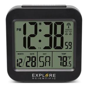 Reloj Analógico-Digital Multifunción con Control Remoto por Radio, Modelo RDC1008, Color Negro, de Explore Scientific, para Alarma y Control del Tiempo - Product Image 1