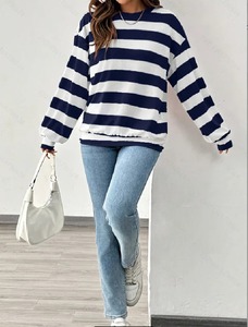 Elegante Camiseta a Rayas para Mujer, Moderna, Otoño Invierno, Cómoda, 100% Algodón, Tejida, Cuello Redondo, Manga Larga - Product Image 6