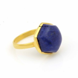 Haute qualité 925 argent Sterling lunette réglage hexagone éternité Vermeil tous les jours Boho Style bas prix naturel Lapis Lazuli anneau - Product Image 5