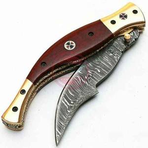 Couteau de poche à lame damas manche en bois de haute qualité couteau pliant de chasse en acier damas - Product Image 4