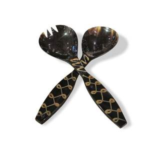 Serveur à salade en corne naturelle Vaisselle Beaux ustensiles de cuisine Serveurs à salade Couverts de service à salade en corne faits à la main Cuillères Fourchettes - Product Image 5