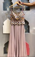 NOUVEAU DESIGNER GEorgette SILK MULTI COLOR PARTY WEAR REAL HAND STITCHED MIRROR WORK CHOLI and PALAZZO