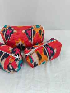 3-Piece Cotton Ikat Print <b>Makeup</b> <b>Bag</b> Set with Zipper Closure Lightweight Travel Organizer for Toiletries - Product Image 5