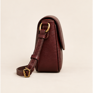 Sac à rabat mini vintage en cuir de vachette pleine fleur bordeaux pour femme, logo personnalisé, OEM, ODM, vente en gros - Product Image 2