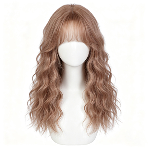 Peluca de Cabello Humano Rizado Pequeño Estilo Francés en Color Marrón Dorado Claro con Flequillo - Product Image 1