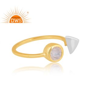 Latest Design 18K Gold Plated Natural Rainbow Moon Stone Gemstone <b>Adjustable</b> <b>Ring</b> Demi Fine Jewelry Manufacturer - Product Image 3