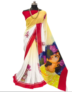 Hermoso multicolor sari de algodón con estampado artístico y diseño pallu vibrante para ocasiones festivas y culturales - Product Image 1