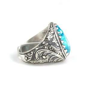 <b>925</b> Sterling <b>Silver</b> Men's <b>Ring</b> with Aquamarine Stone Drop Pear Cut Diamond Pen-Shaped Design Bezel Setting for Everyday Wear - Product Image 4