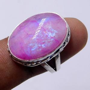 Bague en argent sterling 925 faite à la main ovale rose pierre de lune bijoux fins bague en pierres précieuses pour les femmes cadeau de noël - Product Image 1