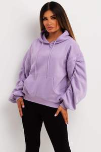 Alta demanda Lila mujer fruncido mangas fruncidas pulóver Sudadera con capucha antiarrugas sudaderas transpirables para mujer gimnasio entrenamiento Sudadera con capucha - Product Image 4